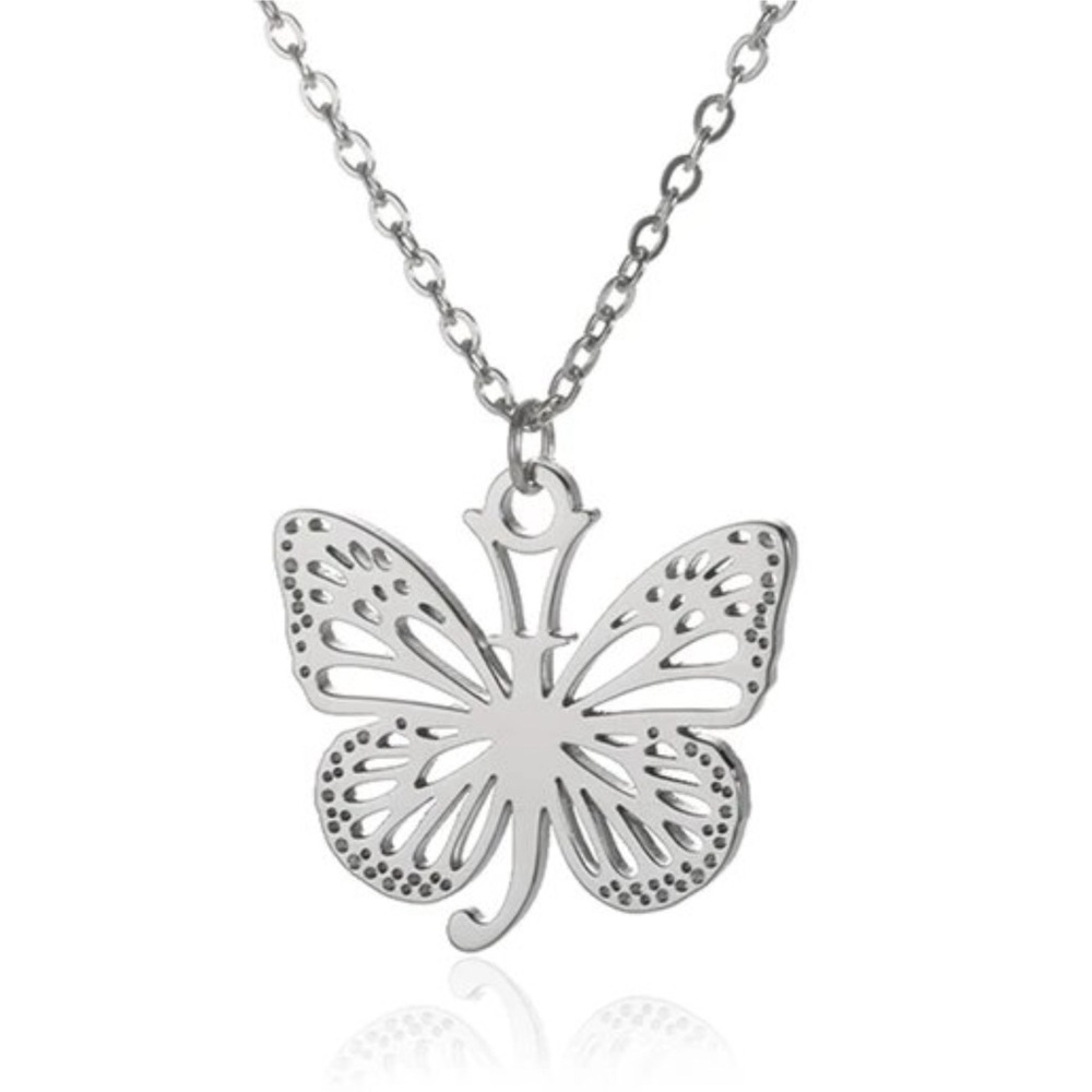 Letter J Initial Butterfly Necklace